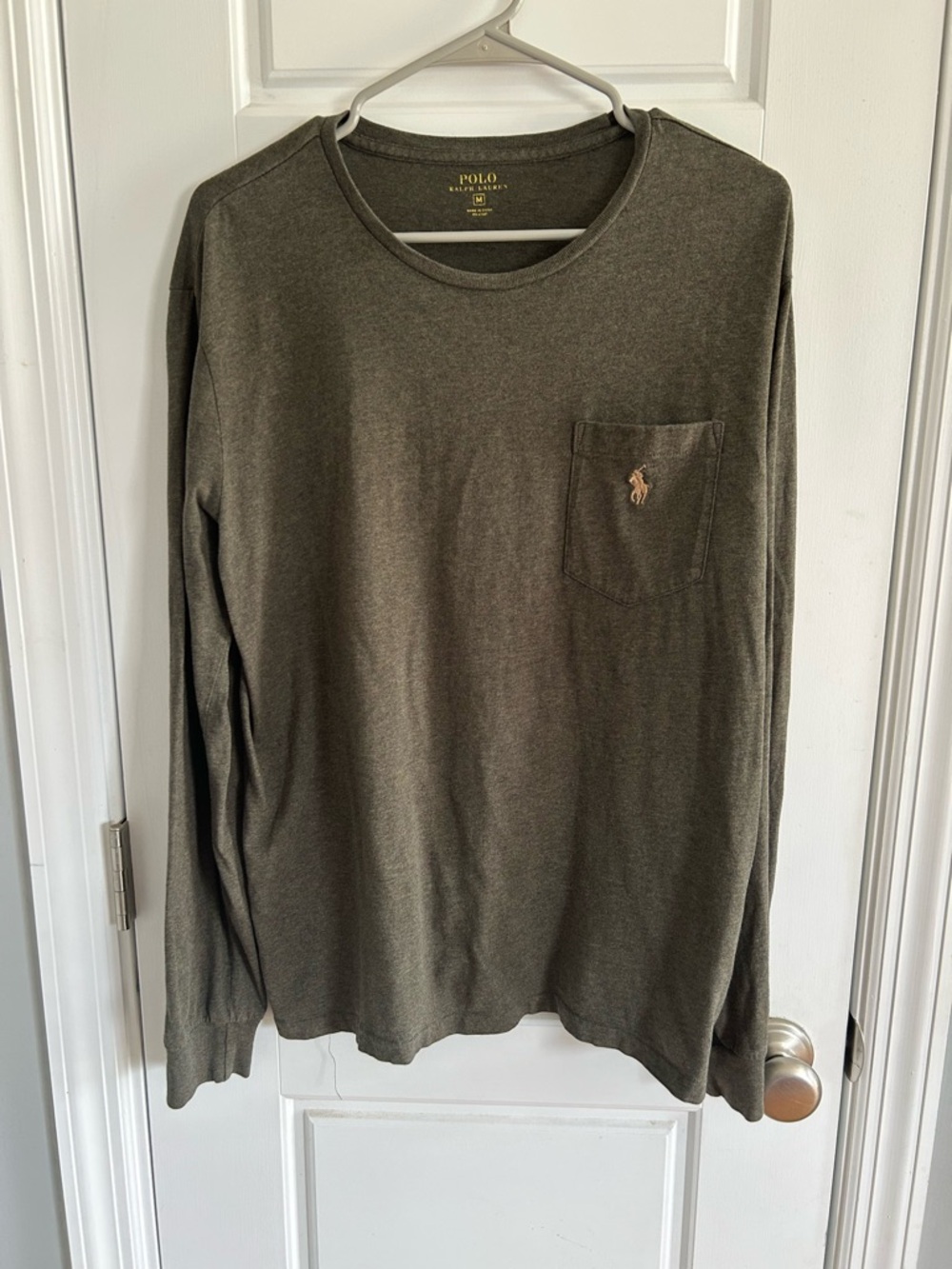 Polo Ralph Lauren Men’s Medium Olive Green Long Sleeve Pocket T-Shirt Pony Logo